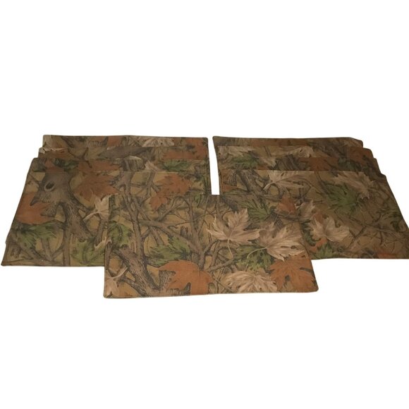 True Hunter Placemats Forest Camouflage Fabric Set Of 6 Brown Back 12 X 17.5" - Picture 4 of 12